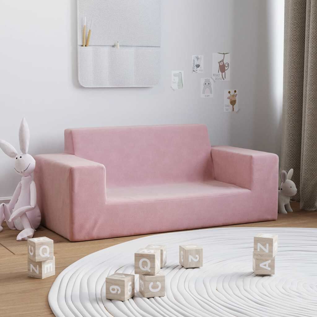 vidaXL Kinderbank 2-zits zacht pluche roze