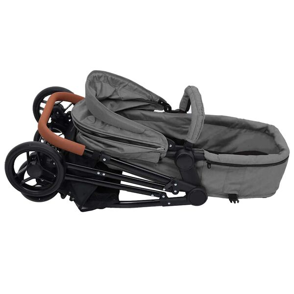 vidaXL Kinderwagen 2-in-1 staal lichtgrijs en zwart