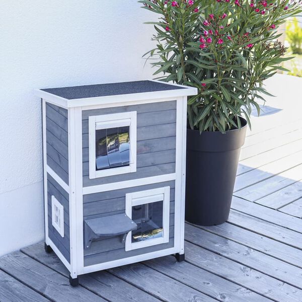 Kerbl Kattenhuis voor buiten Family 57x55x80 cm grijs en wit