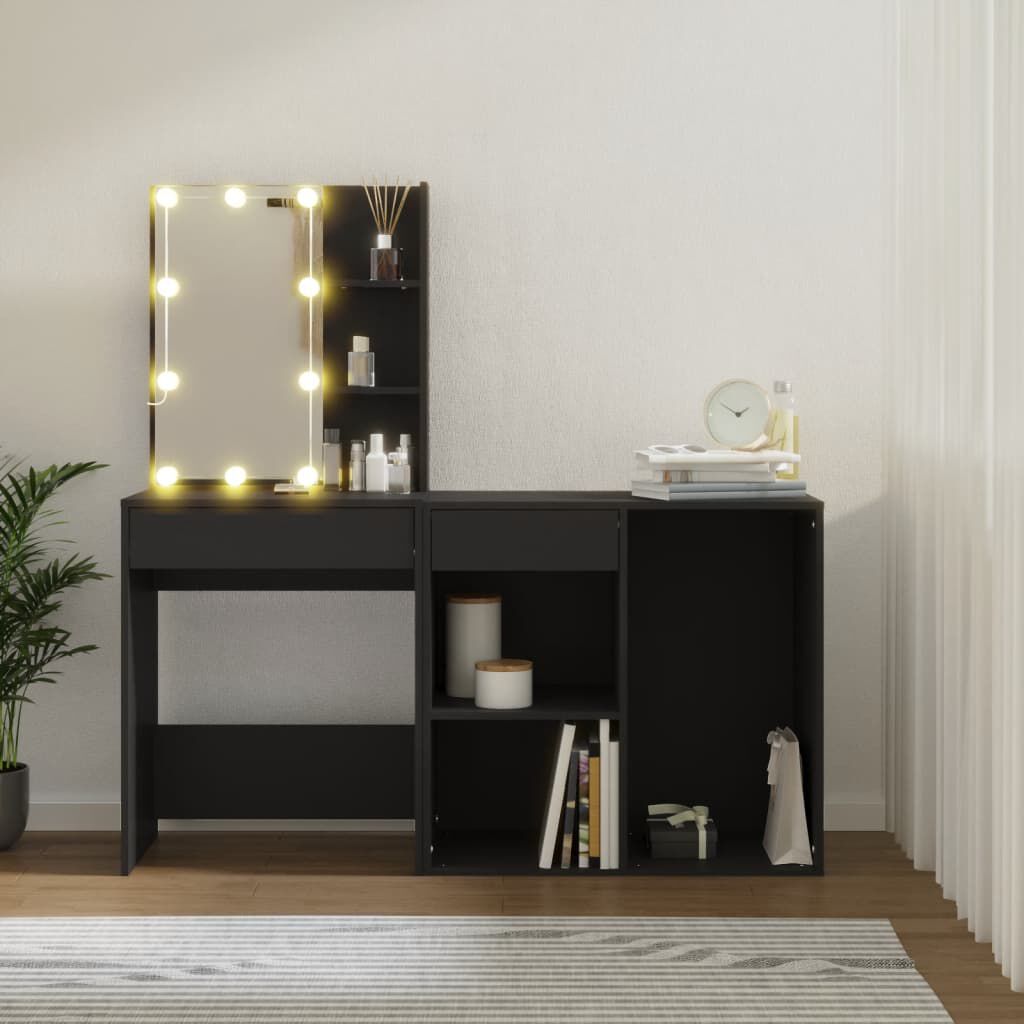 vidaXL Kaptafel met kastje LED bewerkt hout zwart