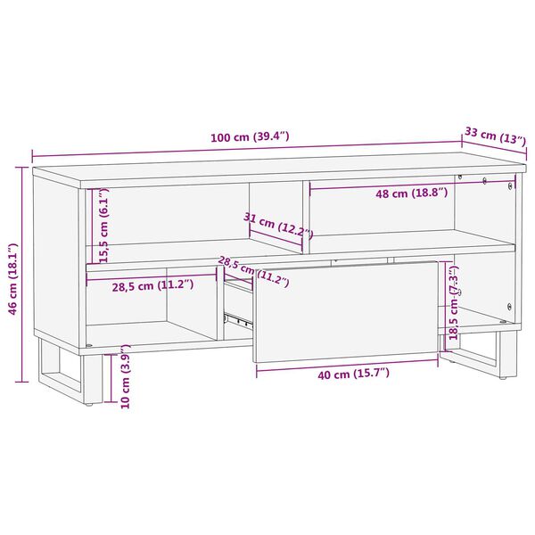 vidaXL TV Kast 100x33.5x46 cm Massief Hout Mangohout