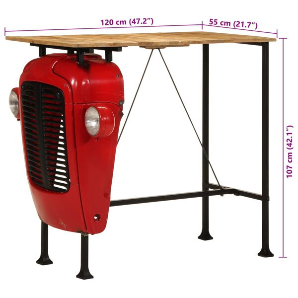 vidaXL Bartafel tractor 55x120x107 cm massief mangohout rood en bruin