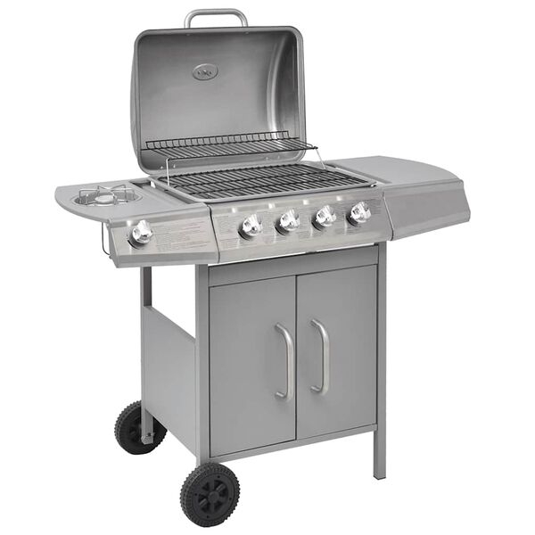 vidaXL Gasbarbecue 4+1 kookzone zilver