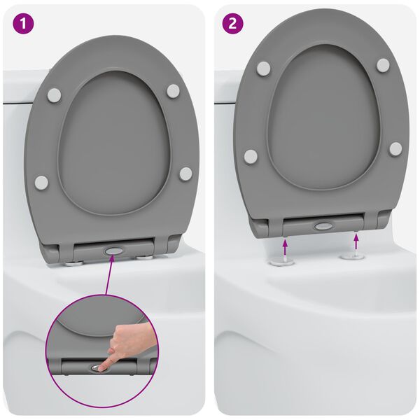 vidaXL Snelle Bevestiging Toiletzitting met Zachte Sluiting Duroplast Grijs