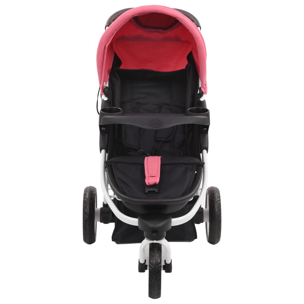 vidaXL Kinderwagen met 3 wielen roze en zwart