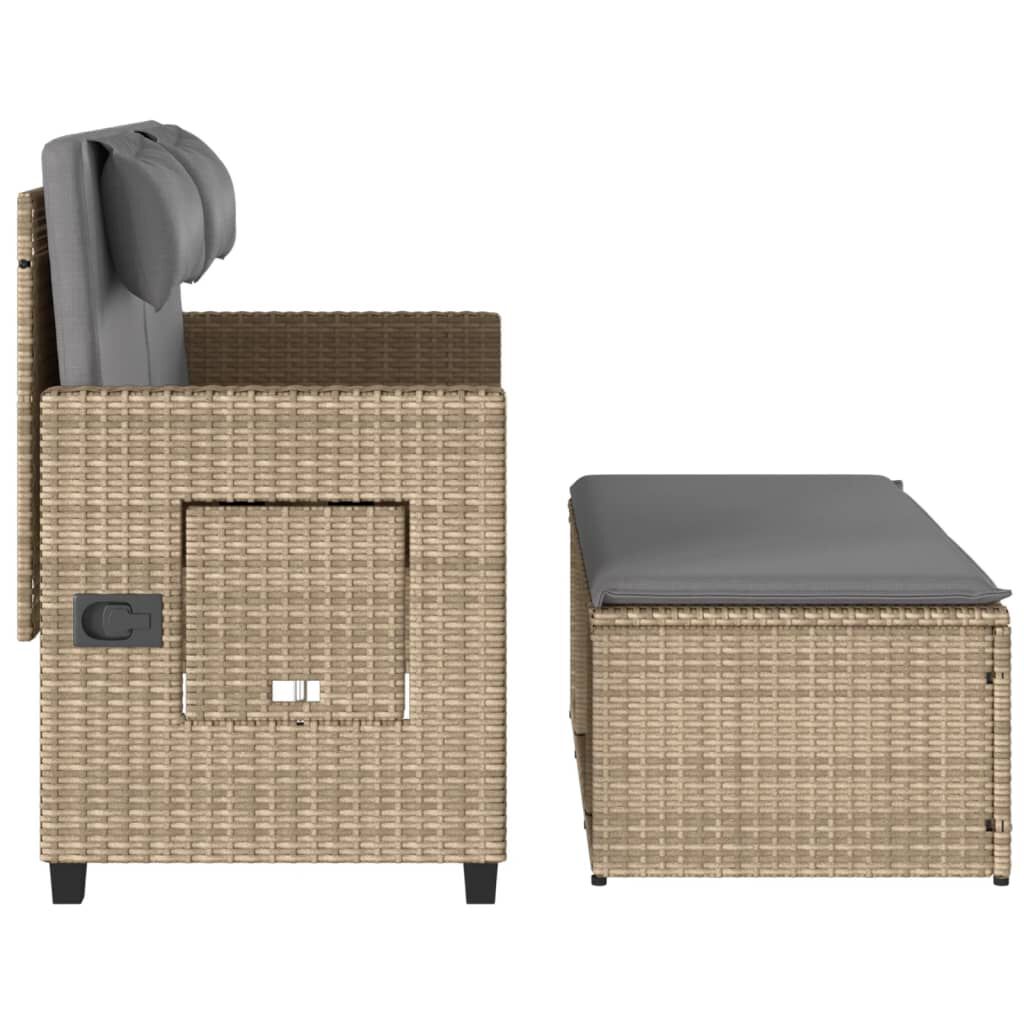 vidaXL Tuinbankje verstelbaar met kussens poly rattan beige