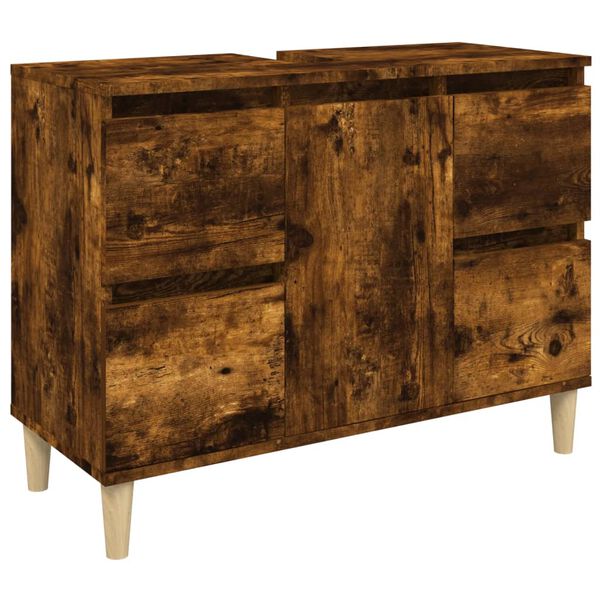 vidaXL Wastafelkast 80x33x60 cm bewerkt hout gerookt eikenkleurig