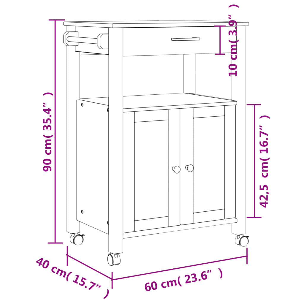 vidaXL Keukentrolley MONZA 60x40x90 cm massief grenenhout