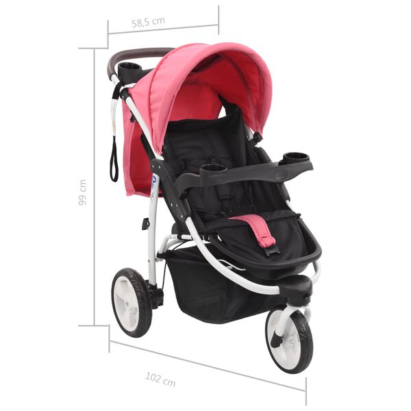 vidaXL Kinderwagen met 3 wielen roze en zwart