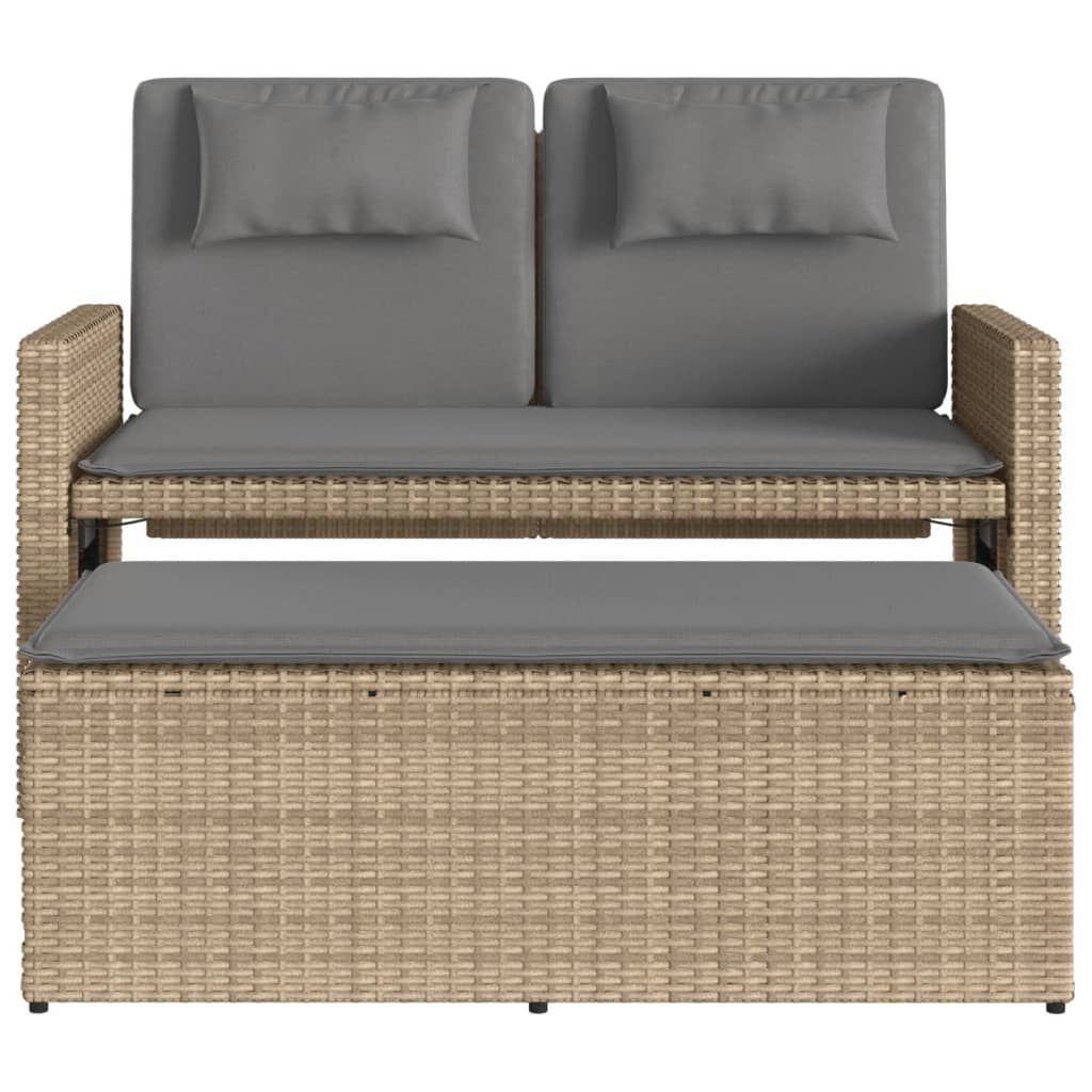 vidaXL Tuinbankje verstelbaar met kussens poly rattan beige
