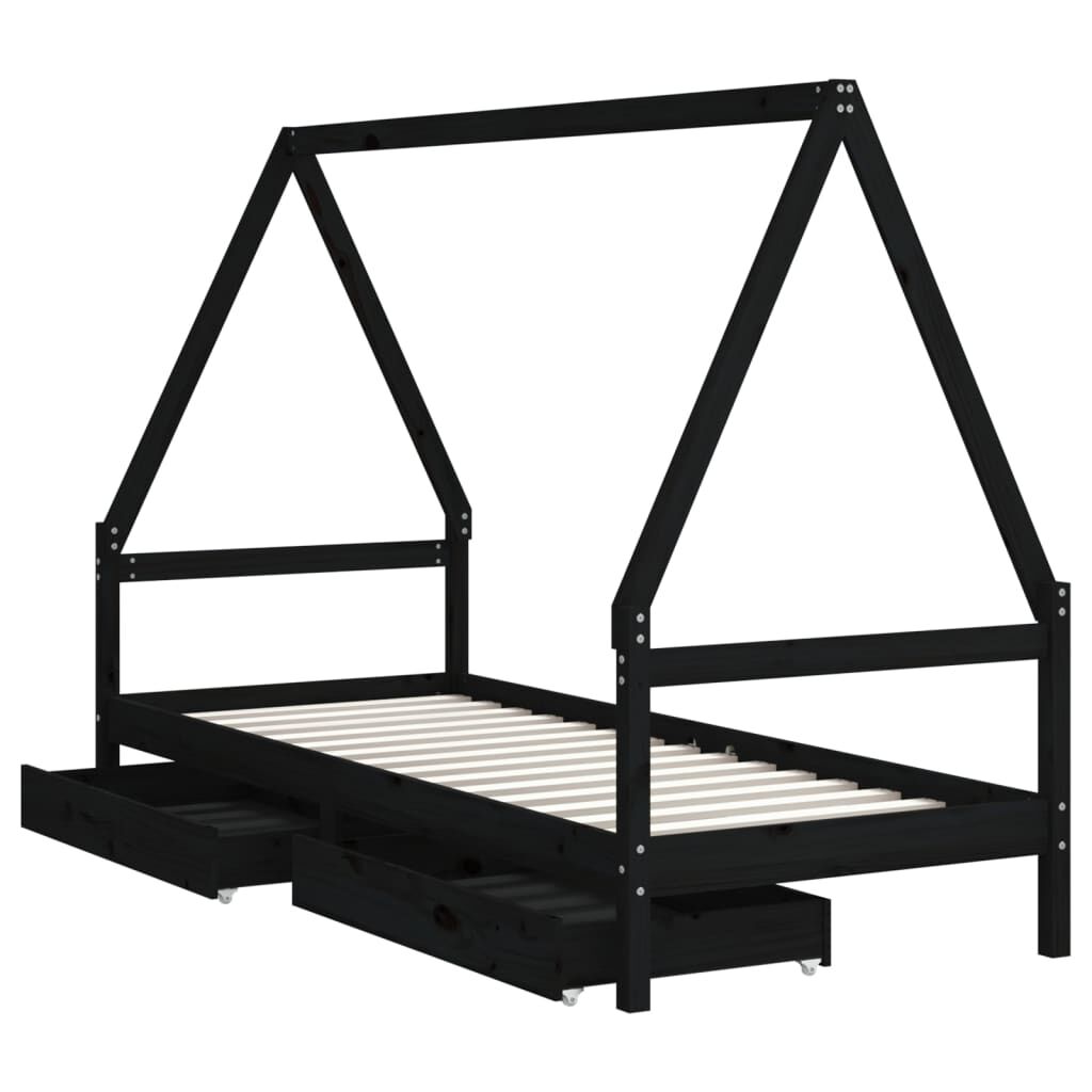 vidaXL Kinderbedframe 80x200 cm massief grenenhout zwart